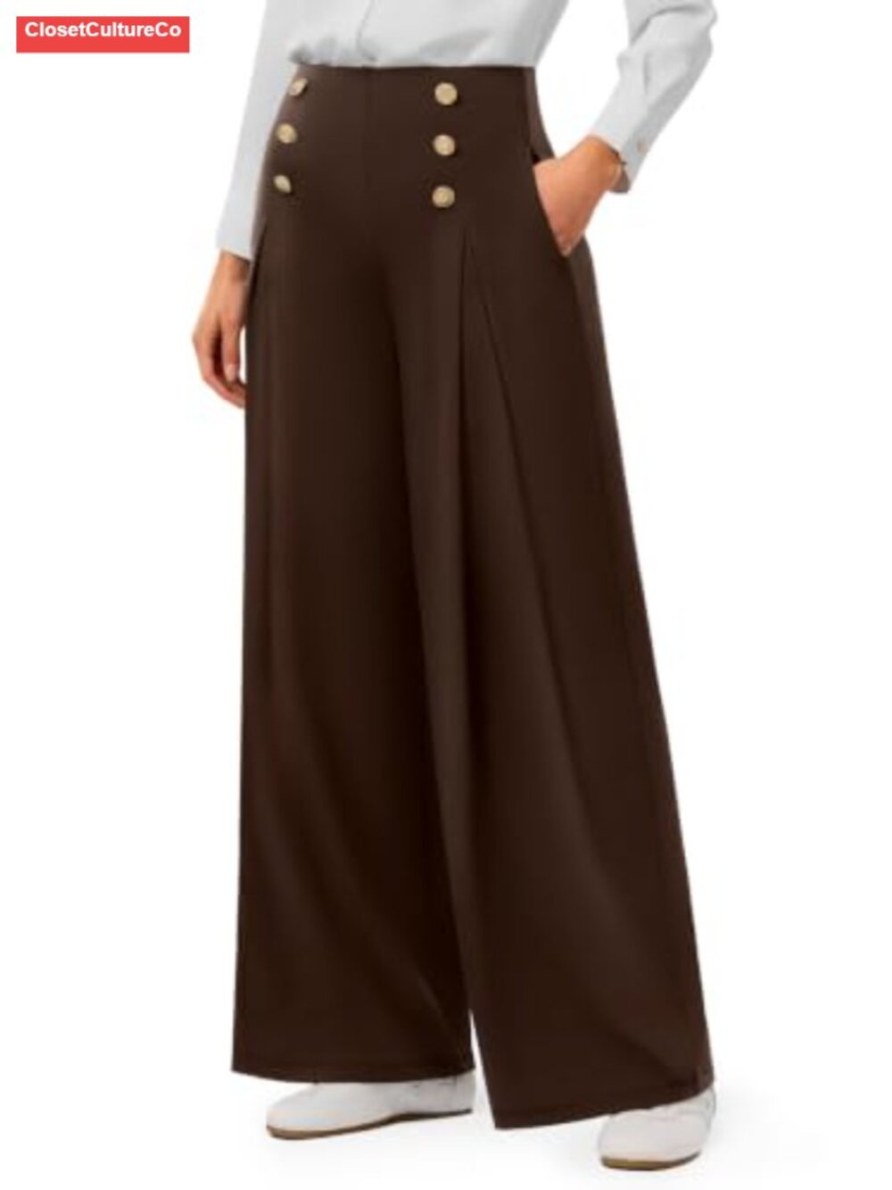 High Waisted Wide Leg Sailor Pants Stretch Casual Trousers Pleated